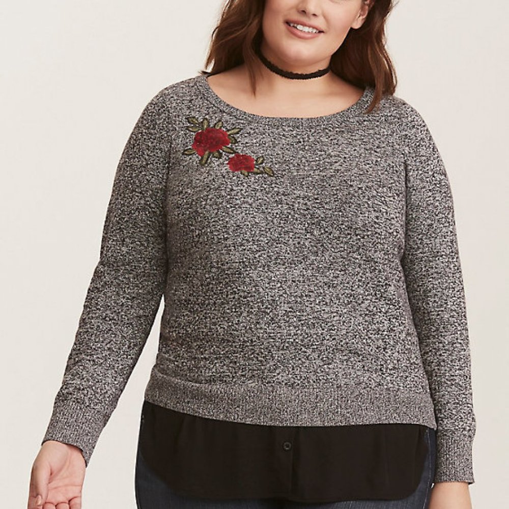 Torrid Embroidered Rose Sweater